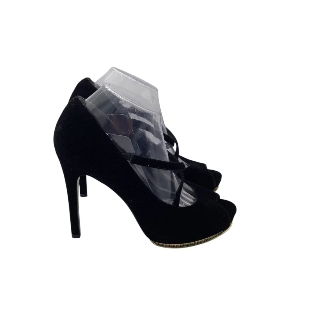 Adrianna Papell Black Velvet Peep Toe Pumps Rhinestone Platform Heels Size 10M